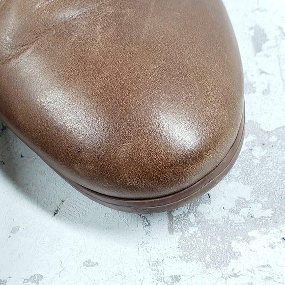 Crown Vintage Brown Leather Zip Up Block Heel Ankle Booties O273 - Picture 12 of 13